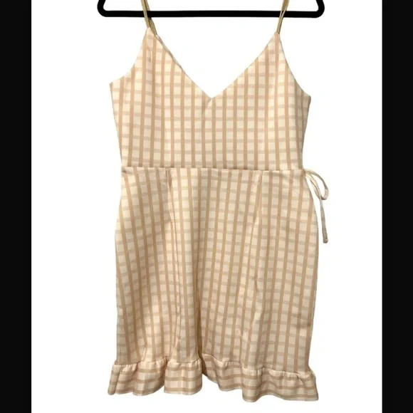 NWT ASOS Cami Faux Wrap Gingham Butter Yellow Mini Dress Sz 10 - Picture 4 of 12